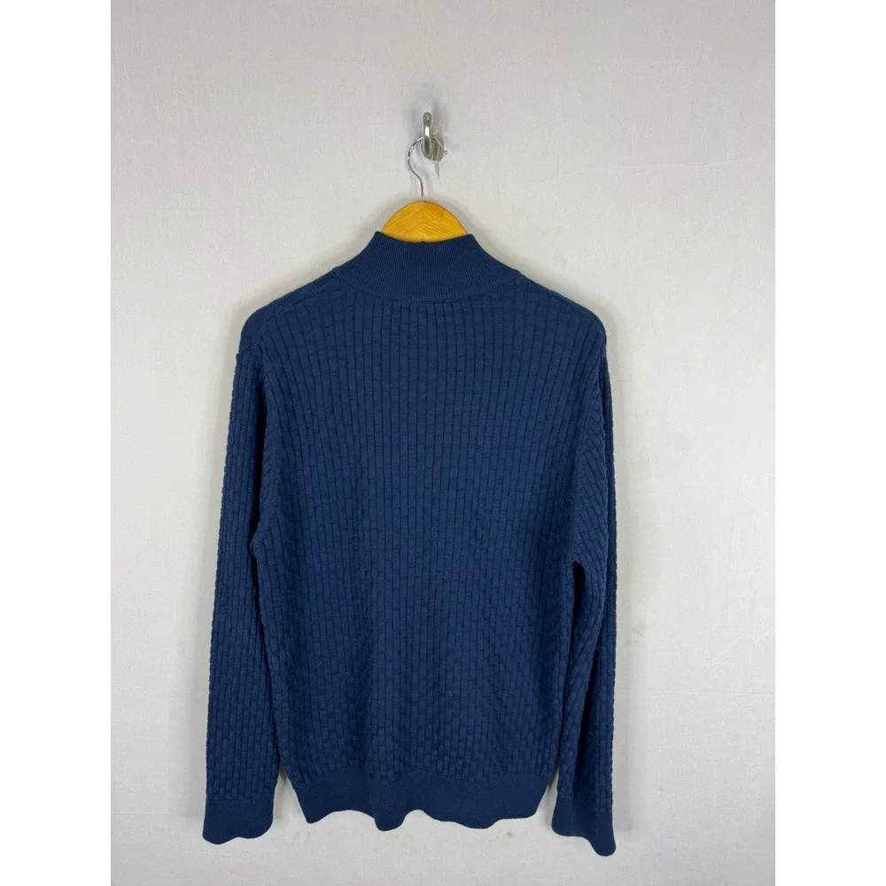 Polo Ralph Lauren Mens XL Navy Blue Full Zip Cotton Basket Weave Knit Sweater